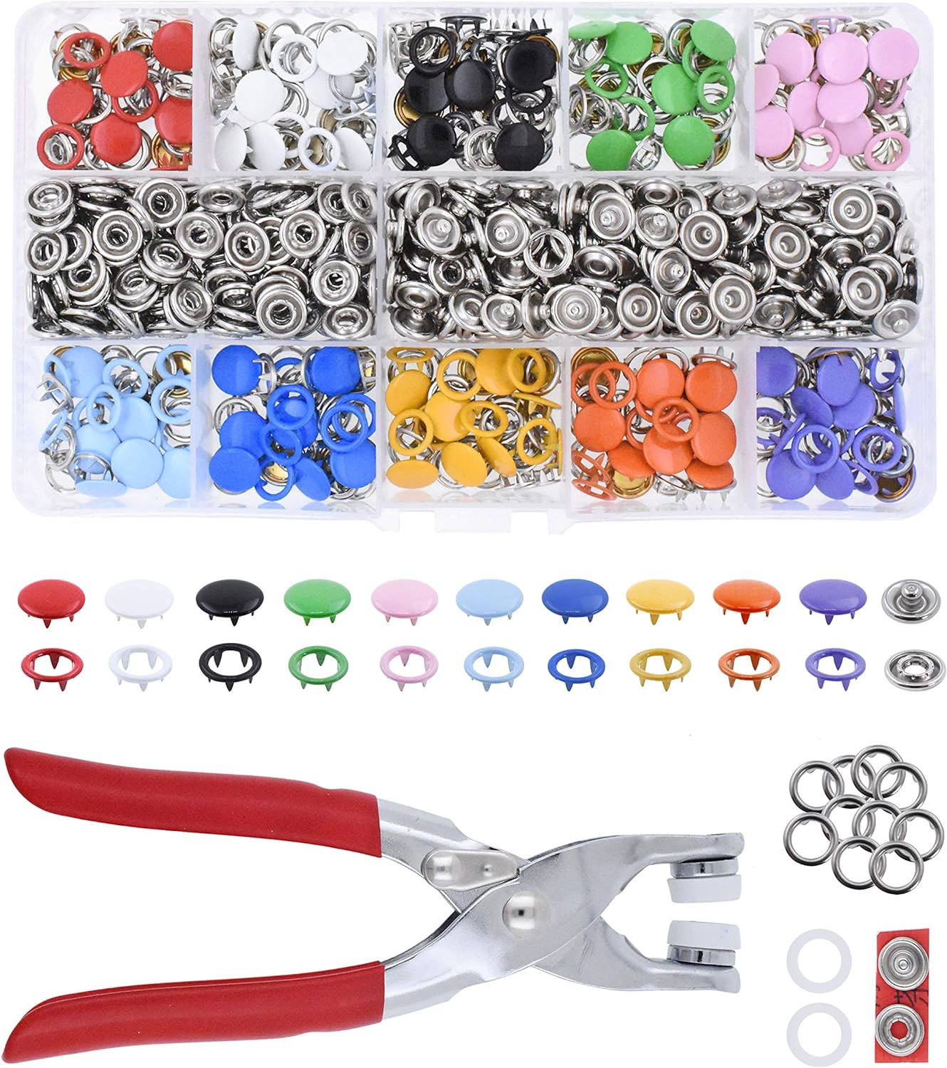 230527202707920_1 Mandala Crafts Metal Snap Button Kit - Snap on Buttons with Snap Fastener Tool for Sewing Clothing Leather Crafting 10 Assorted Colors 9.5mm 0.37 Inch - Image 1